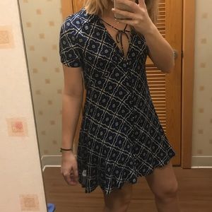 Free People Collared Blue Tile Button Front Dress